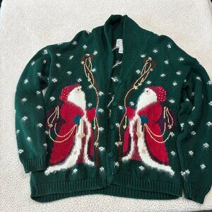 Festive Green Santa Cardigan Sweater